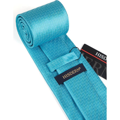 Herren Krawatte Einstecktuch Plaid Aqua Blau Hochzeit Set