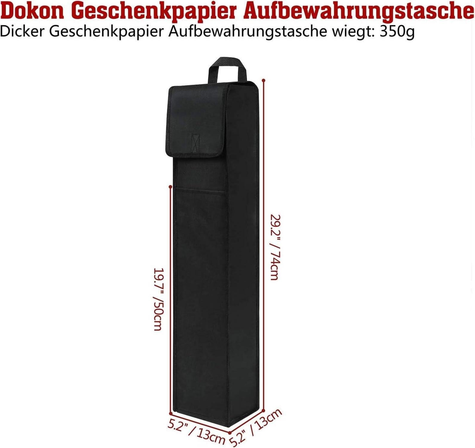 2x Aufbewahrungstasche für Geschenkpapier 74x13cm Schwarz