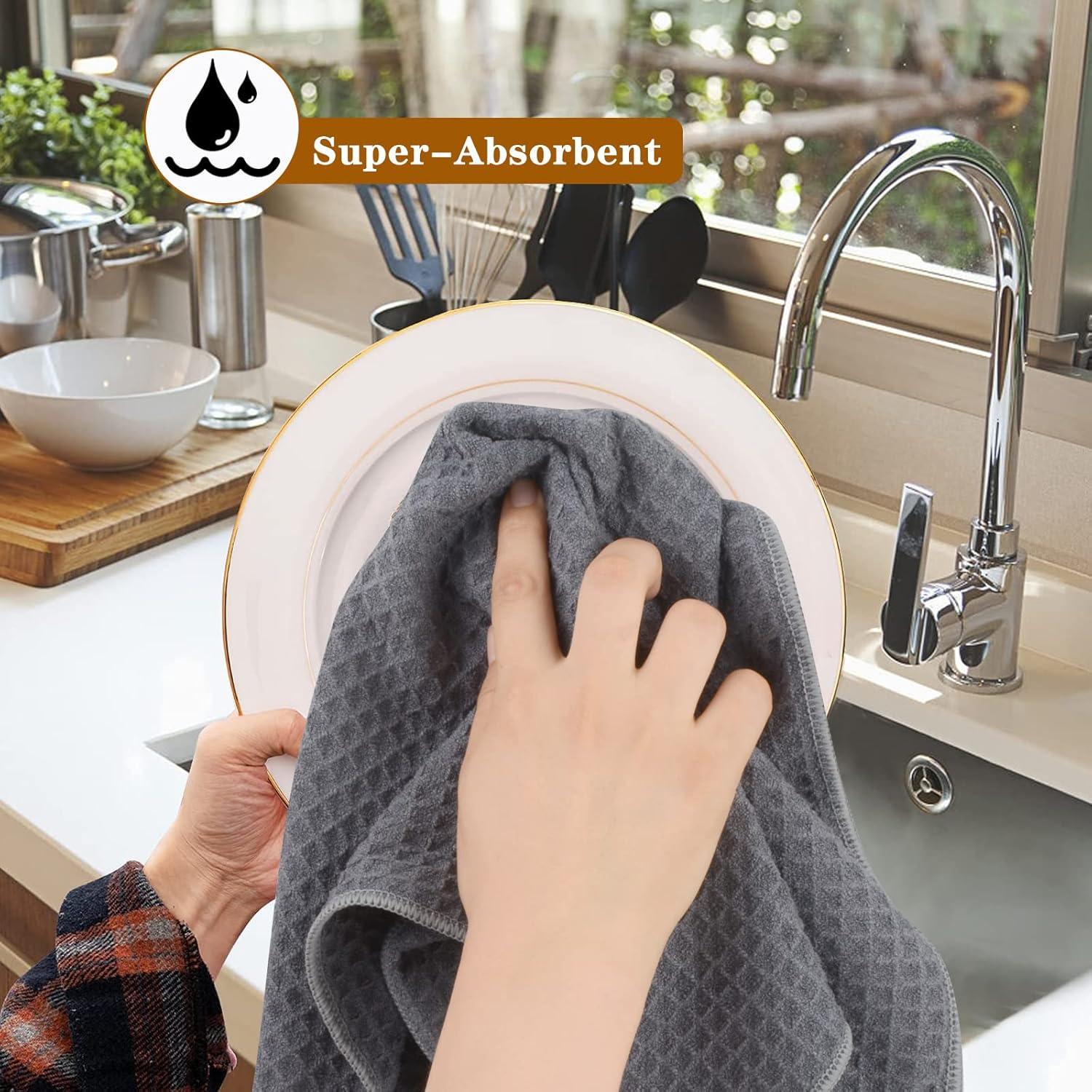 Mikrofaser Geschirrtücher Waffelgewebe 3er Set Grau 40x56cm