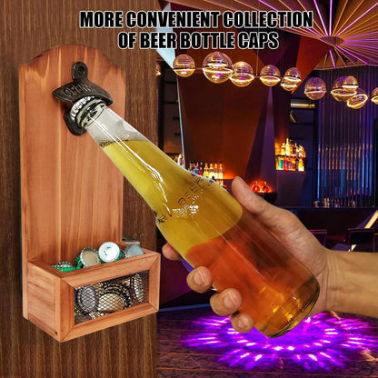 Wandmontierter Vintage-Holz-Flaschenöffner für Bar, Küche und Terrasse