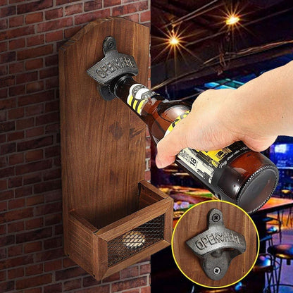 Goldmiky Vintage Holz Wand Flaschenöffner Bar Bier Öffner Männergeschenk