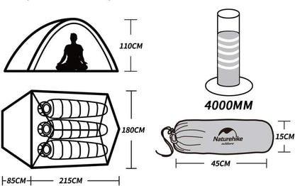 Naturehike Cloud-up 3 Upgrade Ultraleichtes Zelt 3 Personen 4 Saison Camping Wanderzelt