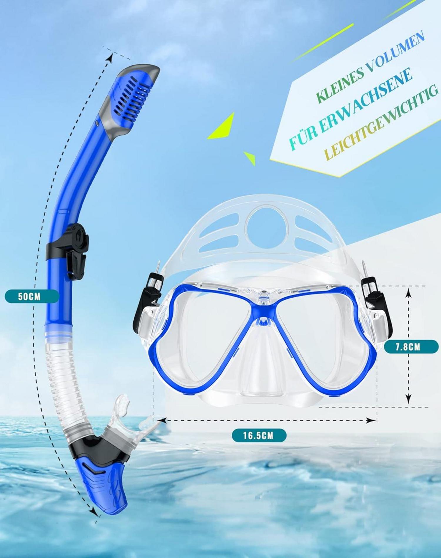 QcoQce Trocken Schnorchelset | Anti-Fog Tauchmaske | Panorama-Weitblick Schnorchel Set