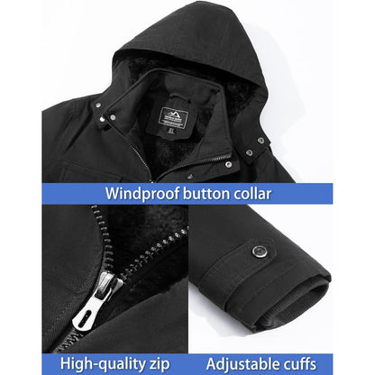 Herren Winterjacke Warm Gefüttert Militärstil Schwarz