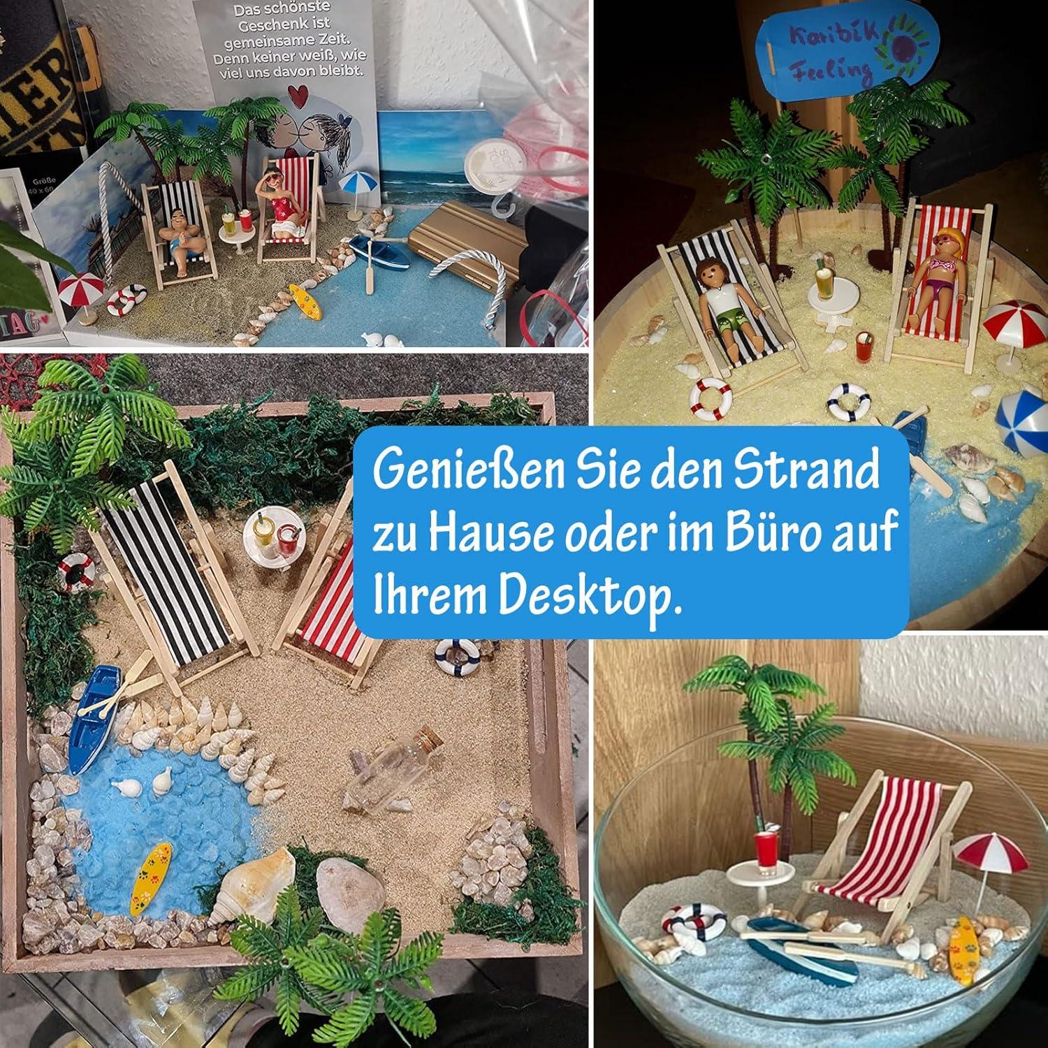 Strand Miniatur Set 16 Stück DIY Deko Ornament Zen Garten Palme Liegestuhl