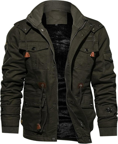 Herren Winterjacke Fleece Militär Cargojacke Outdoor Thermo
