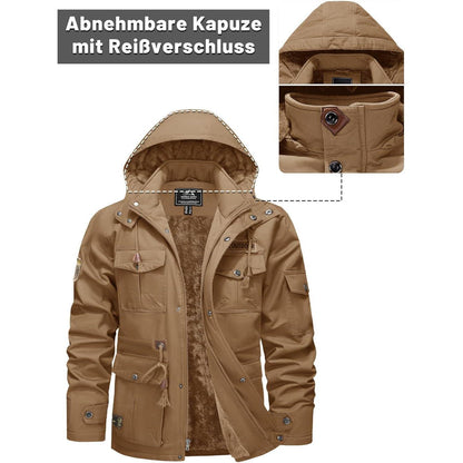Herren Winterjacke Warm Gefüttert Militärstil Khaki