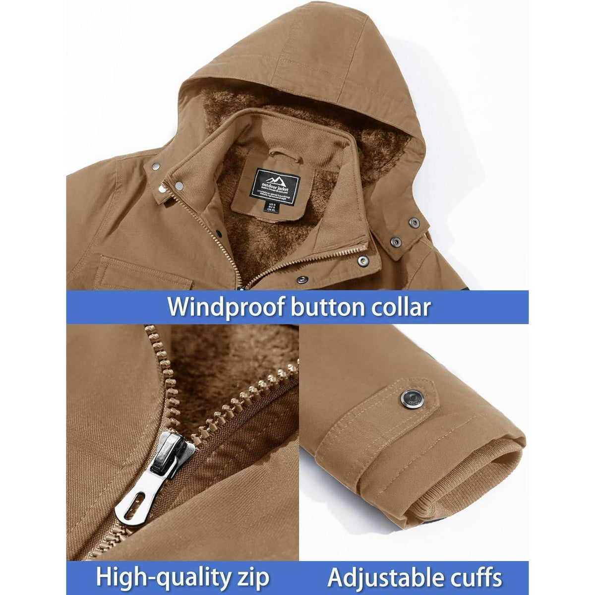 Herren Winterjacke Warm Gefüttert Militärstil Khaki