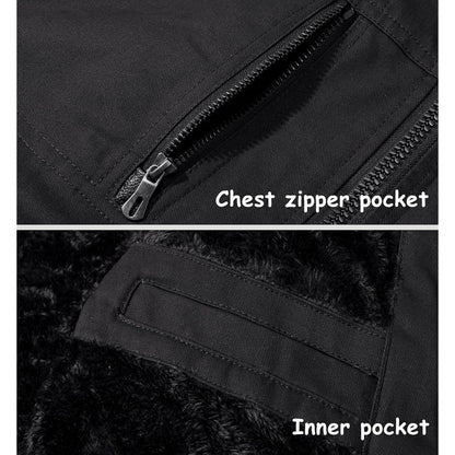 Herren Winterjacke gefüttert Fleece Parka mit Kapuze Schwarz