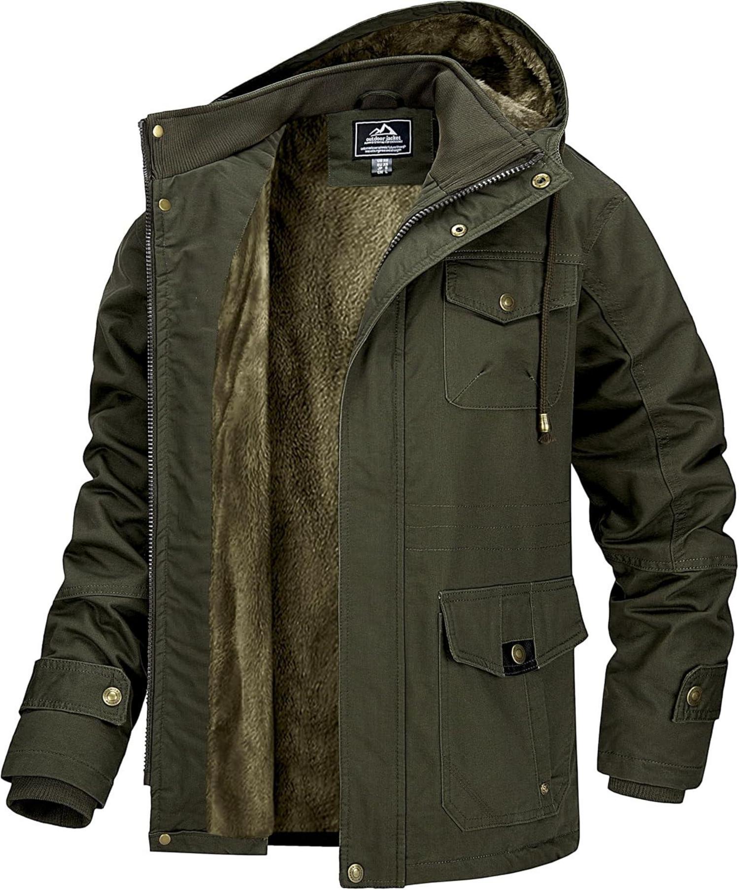 Winterjacke Herren Warm Gefüttert Fleece Outdoor Winddicht S Armeegrün