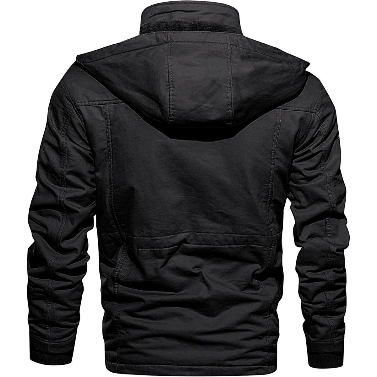 Herren Winterjacke gefüttert Fleece Parka mit Kapuze Schwarz XL