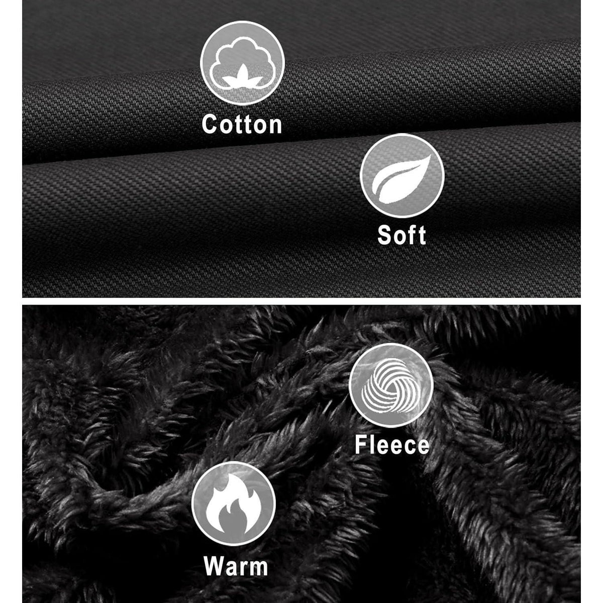 Herren Winterjacke gefüttert Fleece Parka mit Kapuze Schwarz XL