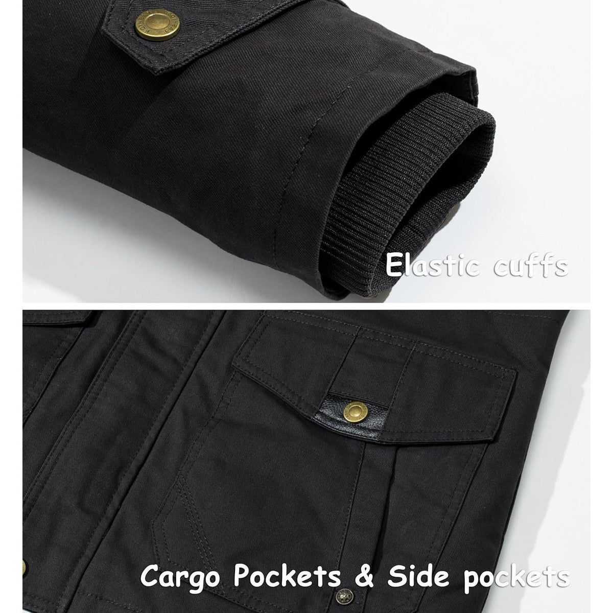 Herren Winterjacke gefüttert Fleece Parka mit Kapuze Schwarz XL