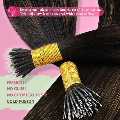 Echthaar Nanoring Extensions Braun 40cm - Haarverlängerung