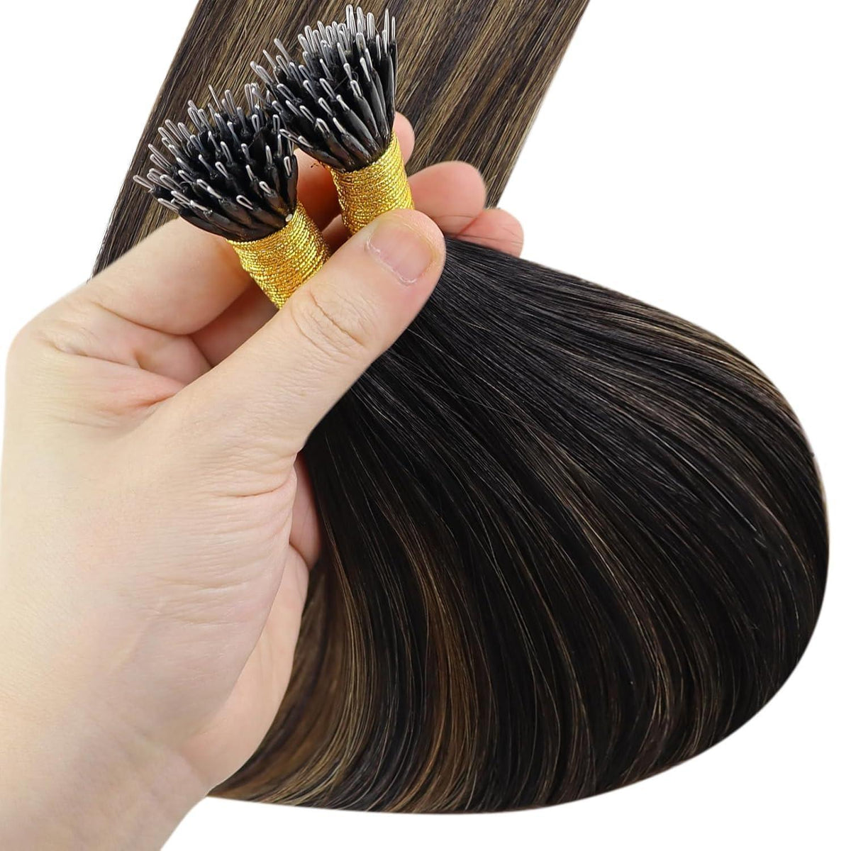 Echthaar Nano Ring Extensions Braun Ombre 35cm Haarverlängerung