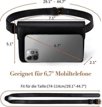 Elegante Damen Gürteltasche Wasserdicht Schwarz