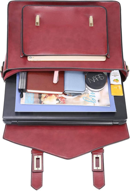 ECOSUSI Aktentasche Damen Laptoptasche Vintage 15,6 Zoll Rot