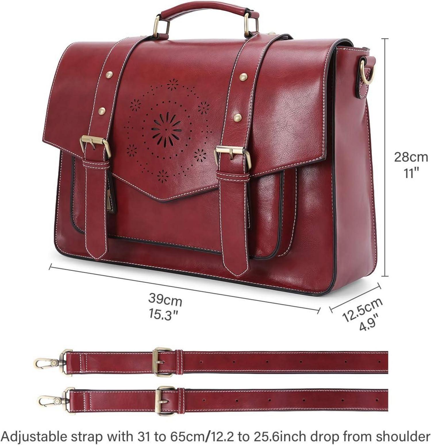 ECOSUSI Laptoptasche Damen 15,6 Zoll Schultertasche Leder Umhängetasche Rot