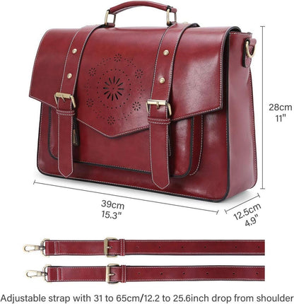 ECOSUSI Laptoptasche Damen 15,6 Zoll Schultertasche Leder Umhängetasche Rot