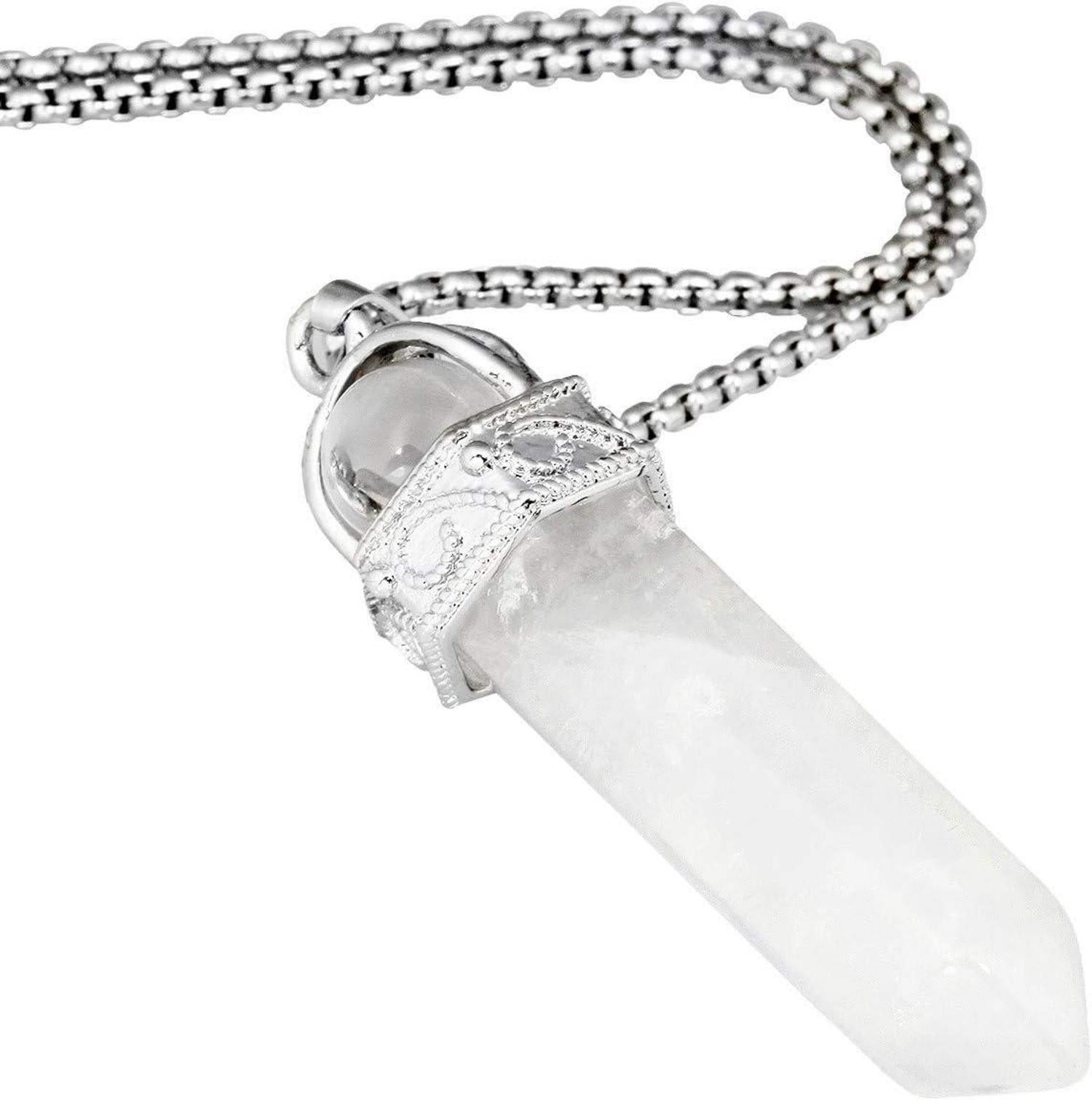 Heilstein Anhänger Halskette Hexagon Chakra Bergkristall