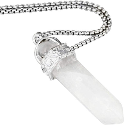 Heilstein Anhänger Halskette Hexagon Chakra Bergkristall