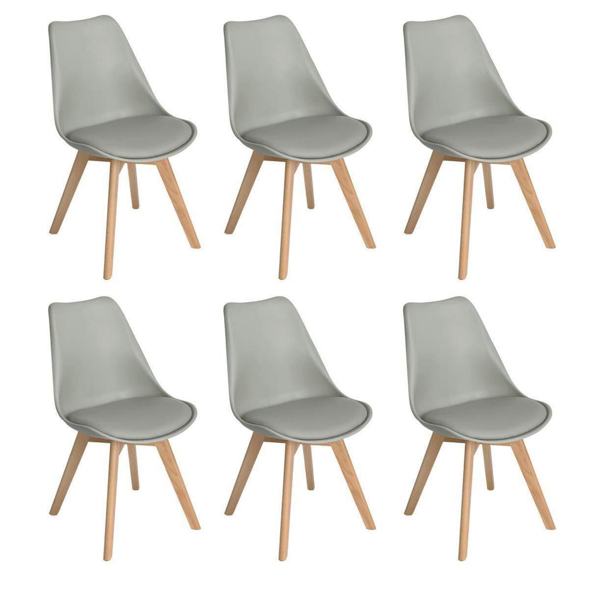 6 Esszimmerstühle Grau, Massivholz Buche, Retro Design