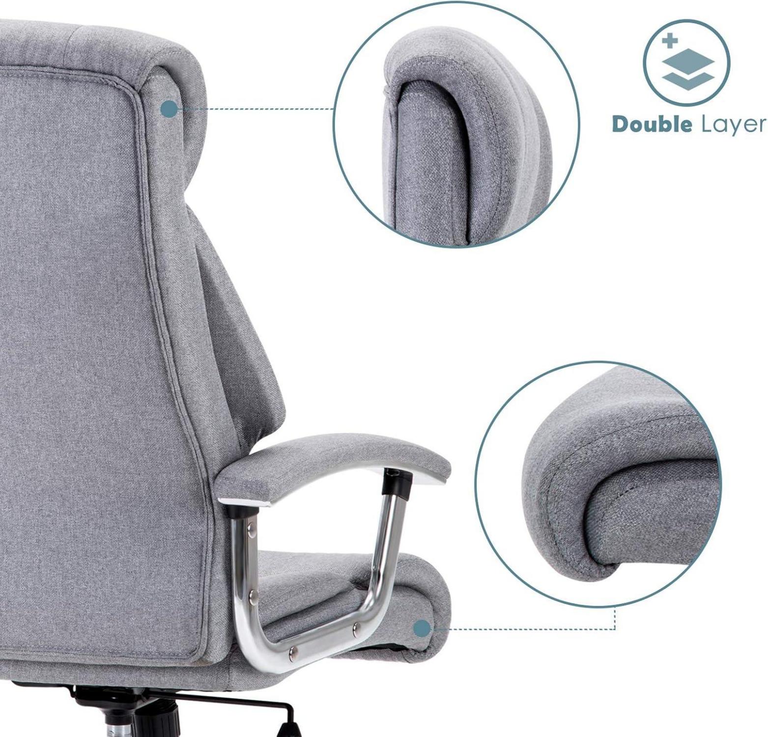 Ergonomischer Bürostuhl mit gepolsterten Armlehnen & Kopfunterstützung - Grau