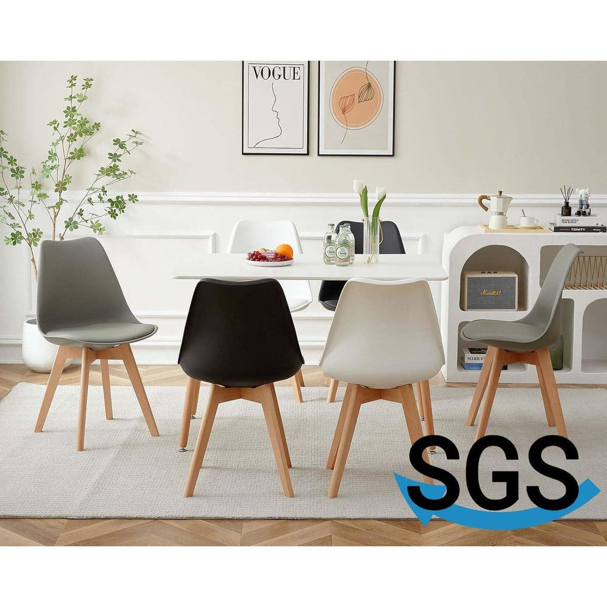 6 Esszimmerstühle Buche Holz Retro Weiß Gepolstert