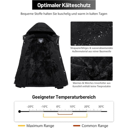 Herren Winterparka Fleecegefüttert mit Taschen & Kapuze Schwarz