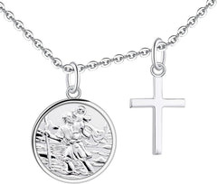 925 Sterling Silber Heiliger Christophorus Kette mit Kreuz und Münze
