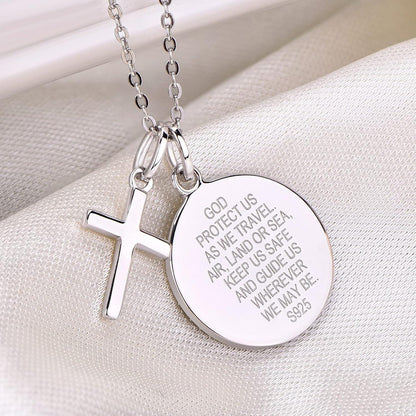 925 Sterling Silber Heiliger Christophorus Kette mit Kreuz und Münze