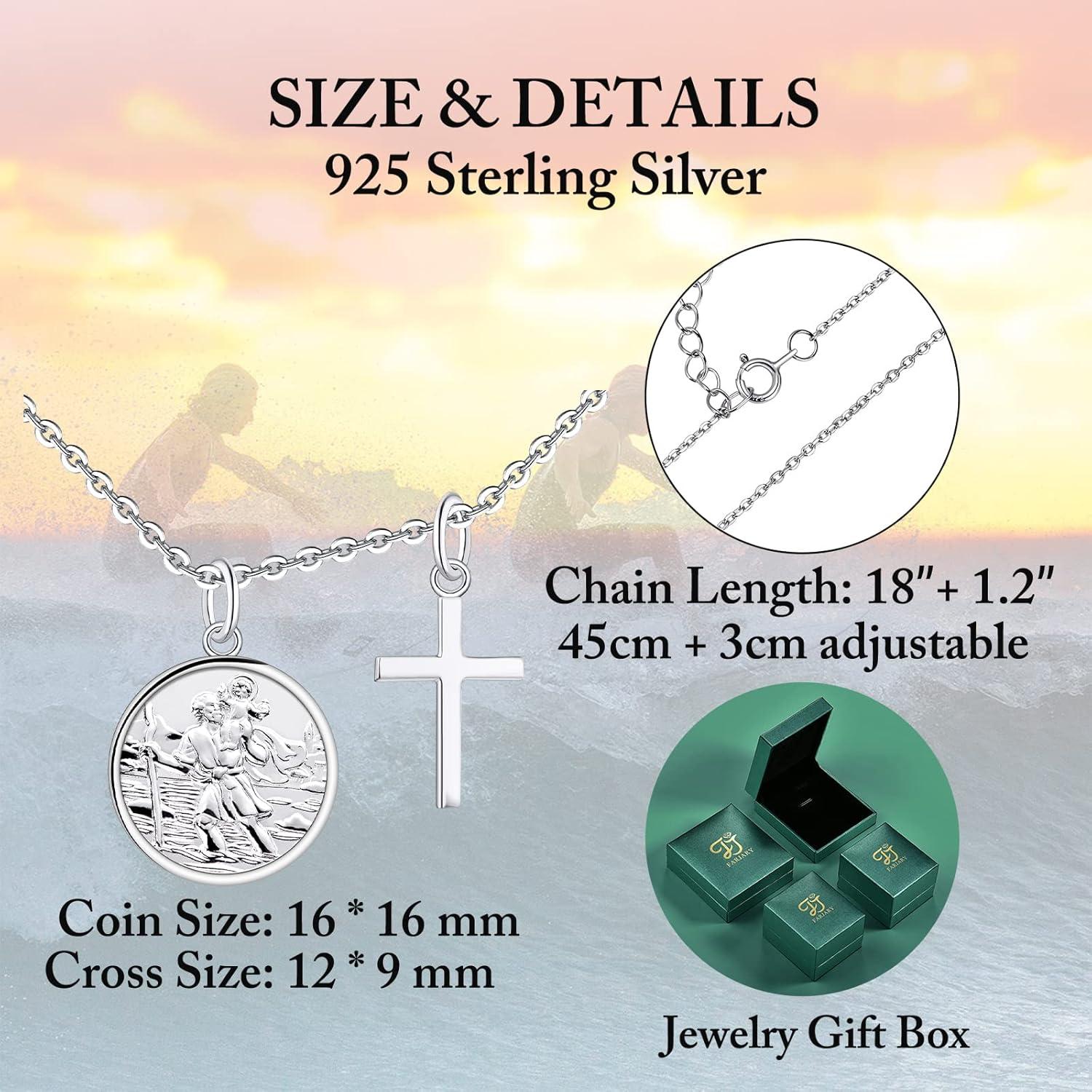 FJ Heiliger Christophorus Kristall Silber Kette/Armband Religiöser Schmuck 925 Sterling Silber Medaillon 06