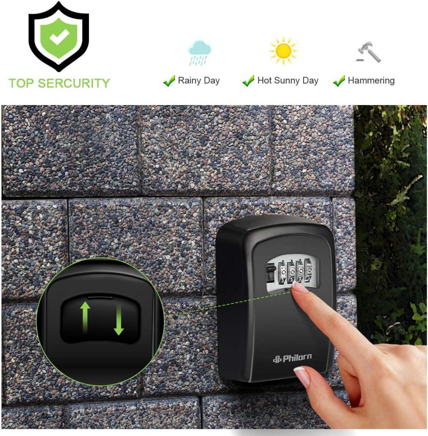 Schlüsseltresor mit Zahlencode, Wetterfest, Wand/Tür Befestigung