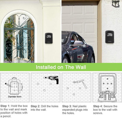 Schlüsseltresor mit Zahlencode für Schlüssel, Wetterfest, Wand/Tür