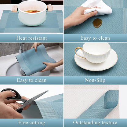 CHAOCHI Platzsets Blau PVC 6er Set Hitzebeständig 30x45cm