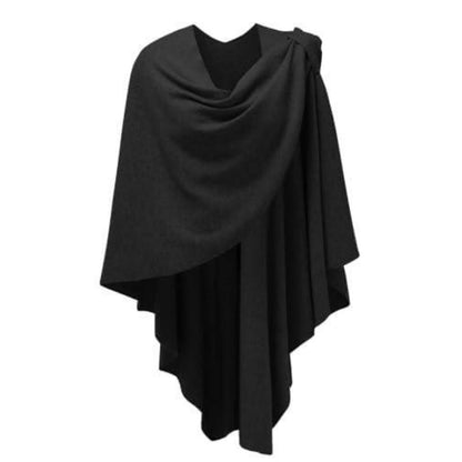 Damen Poncho Strick Cape Weich für Herbst Winter Einheitsgröße Schwarz
