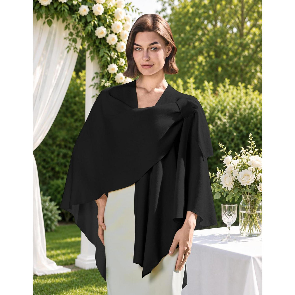 Damen Poncho Strick Cape Weich für Herbst Winter Einheitsgröße Schwarz
