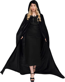 Samt Umhang mit Kapuze Halloween Vampir Kostüm Schwarz XXL