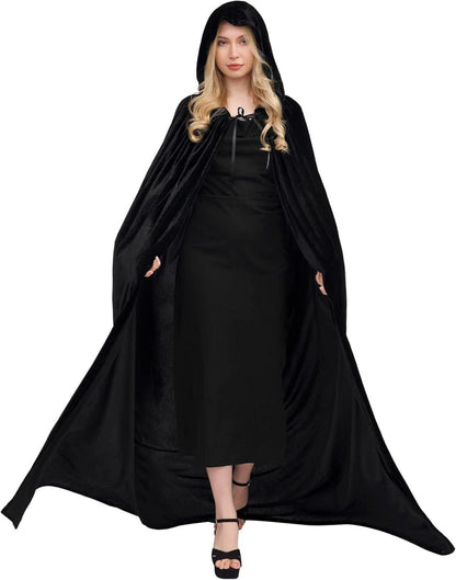 Samt Umhang mit Kapuze Halloween Vampir Kostüm Schwarz XXL