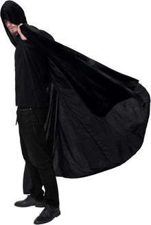 Schwarzer Samt Umhang mit Kapuze Unisex Halloween Kostüm XXL