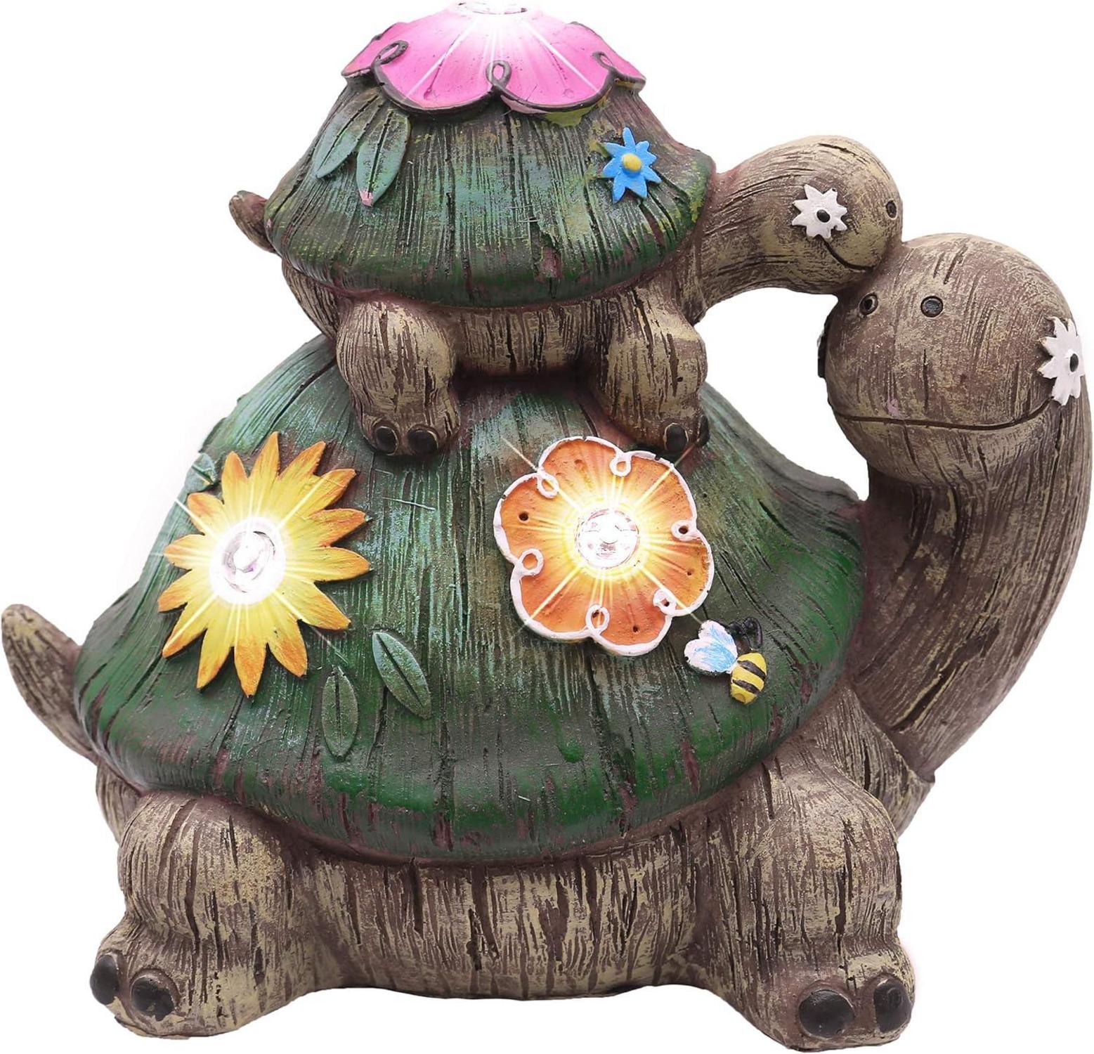 Schildkröten Solar Gartenfiguren 17cm für Draußen: Mutter und