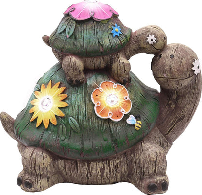 Schildkröten Solar Gartenfiguren 17cm für Draußen: Mutter und