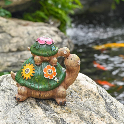 Solar-Schildkröten Gartenfiguren Mutter Baby Harz Wasserfest