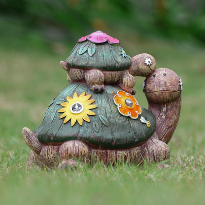 Gartenfiguren Schildkröten Solarlampe Mutter Baby 17cm Grün Braun