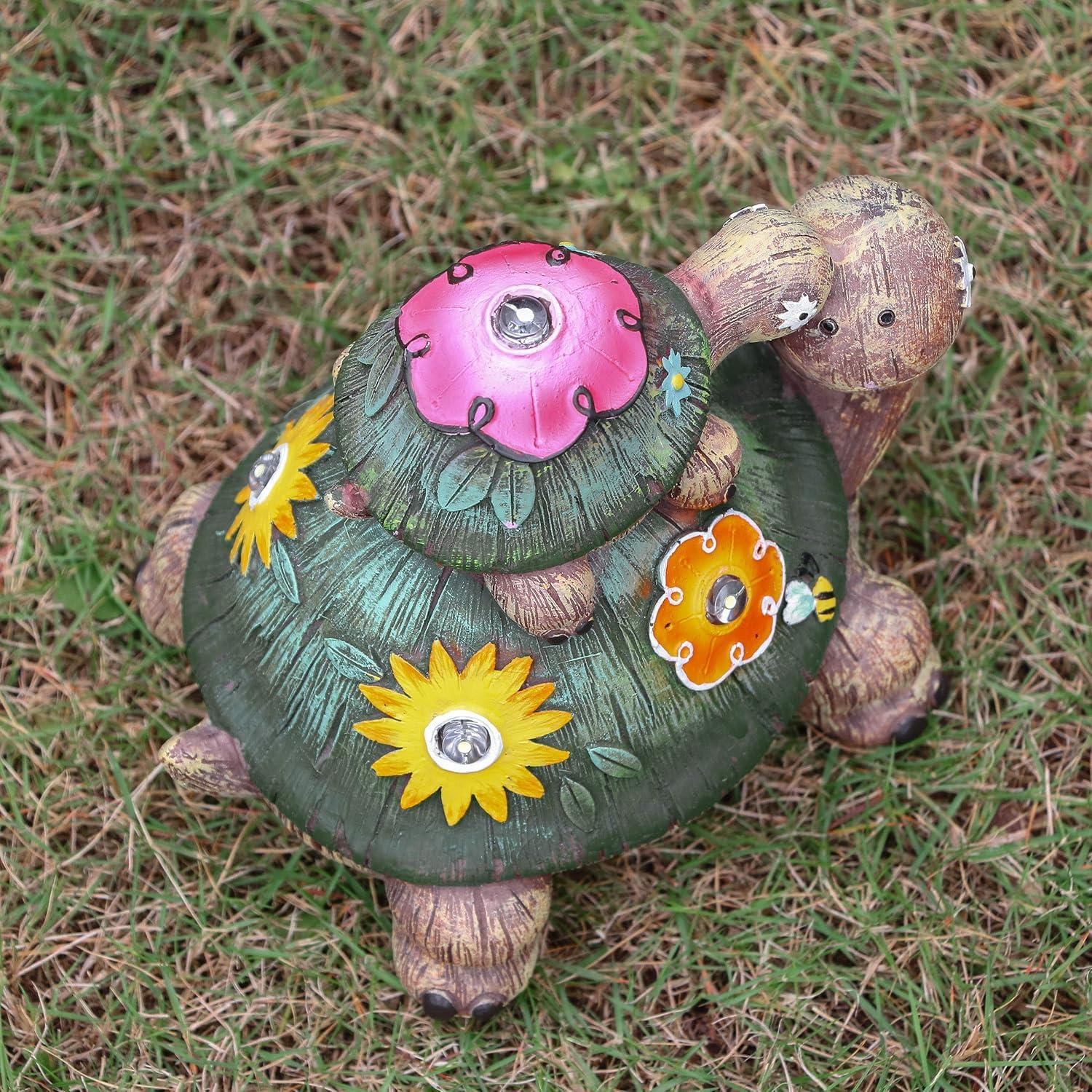 Schildkröten Solar Gartenfigur Mutter Baby Deko 17cm Wasserfest Anti-UV