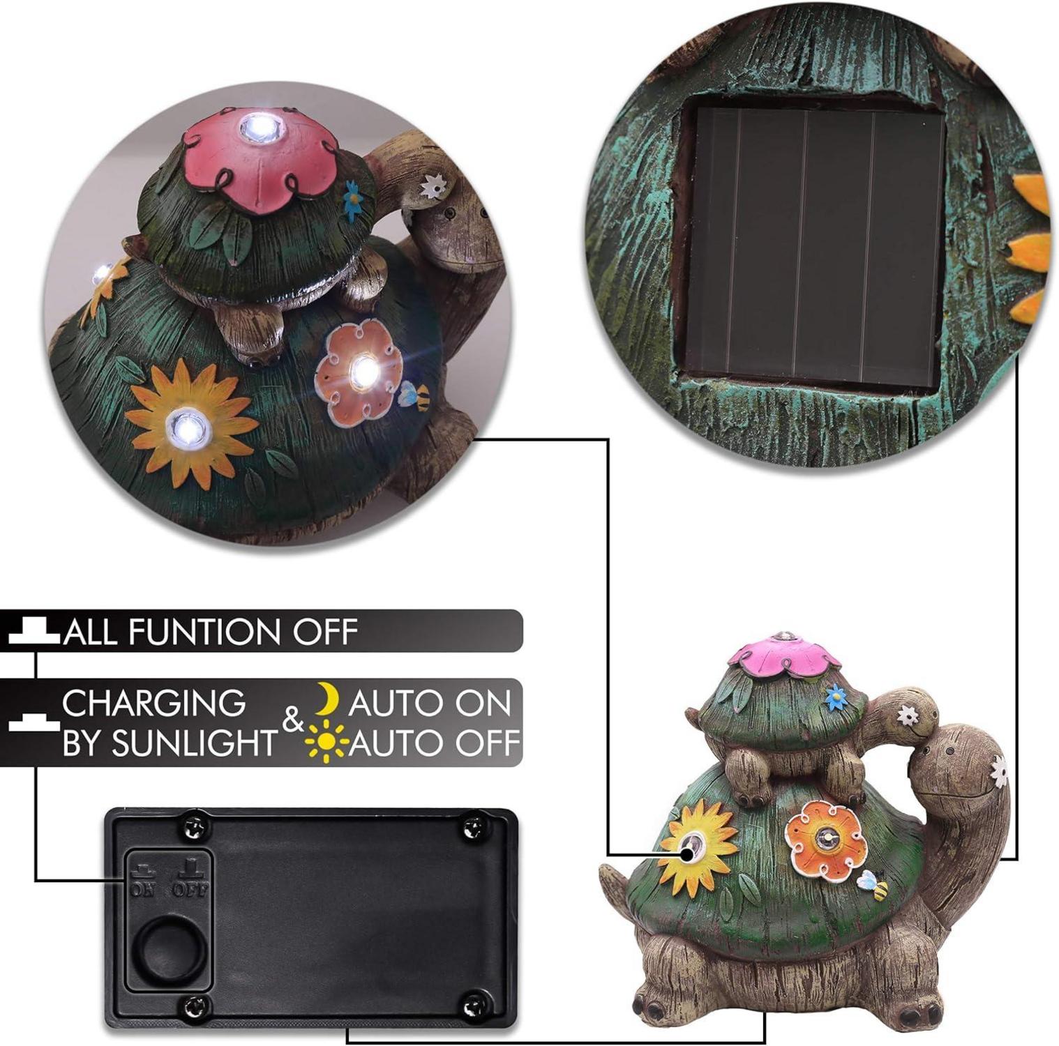 Solar Schildkröten Gartenfiguren aus Kunstharz 17cm - Wasserfest - Mutter und Baby - Gartendeko, Hof, Balkon