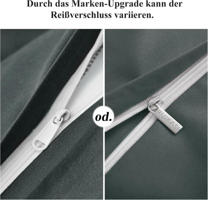 Bettwäsche 220x240 3teilig Grau Set Mikrofaser Anthrazit mit
