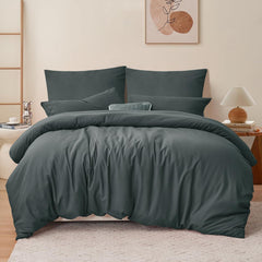 Bettwäsche Set 200x200cm Anthrazit Mikrofaser Weich Bügelfrei