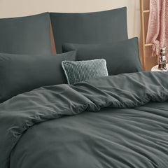 Bettwäsche Set 200x200cm Anthrazit Mikrofaser Weich Bügelfrei