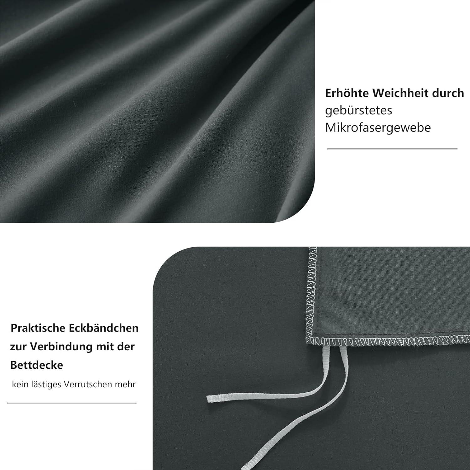 Bettwäsche Set 200x200 Anthrazit Mikrofaser Kissenbezüge Reißverschluss